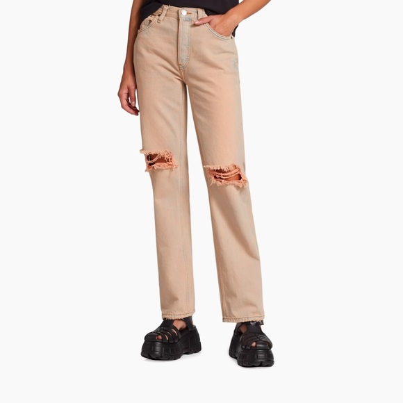 NWT Re/Done 90s Destroyed Straight Leg Orange Tint Jeans size 25 - Picture 3 of 12